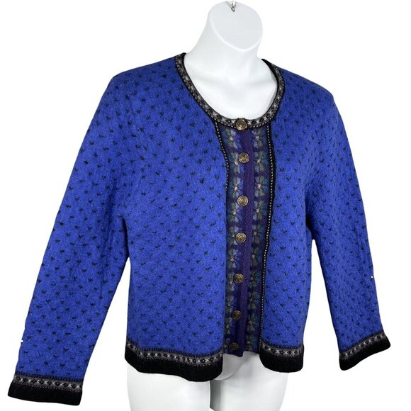 VTG Tally-Ho Womens XL Boiled Wool Cardigan Sweater Decorative Buttons Fair Isle - Picture 6 of 16